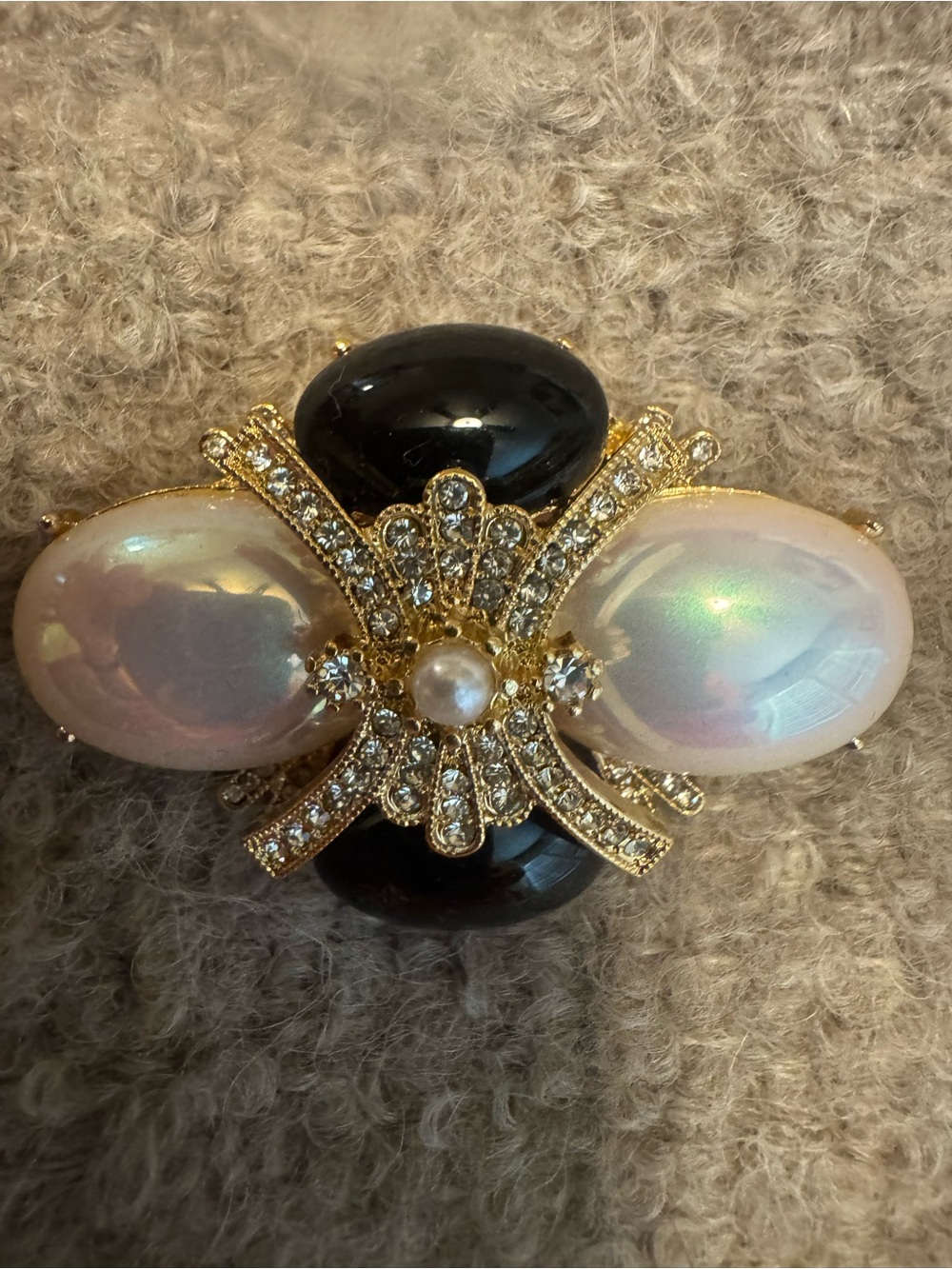 Gold-Tone Pearl & Black Stone Statement Brooch